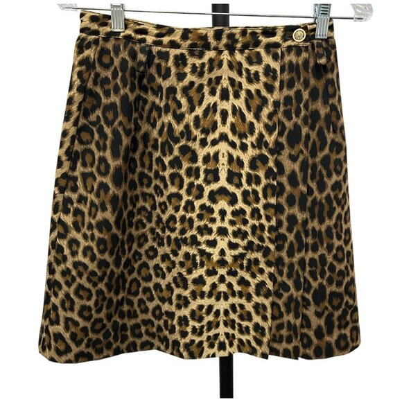 Leopard Print Mini Wrap Skirt With Button Detail Size Small - Picture 1 of 8